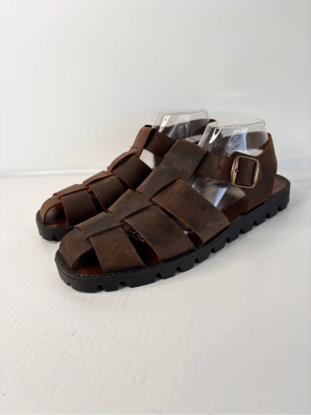 Northwest Territory Brown Leather Fisherman Sandals Mens Sz 10 Woven Rugged Sole